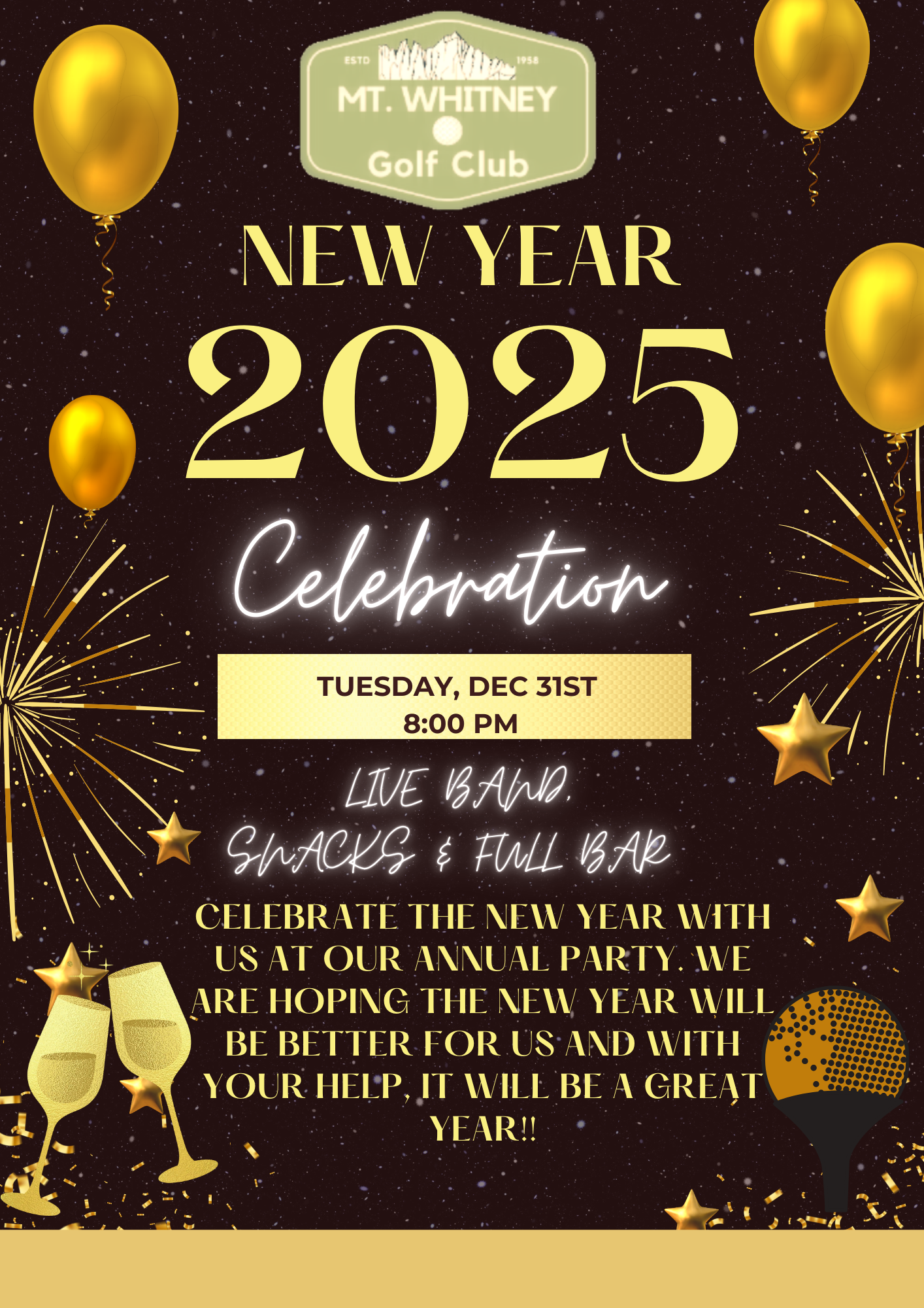 Mt. Whitney Golf Club New Year 2025 Celebration Eastern Sierra Now